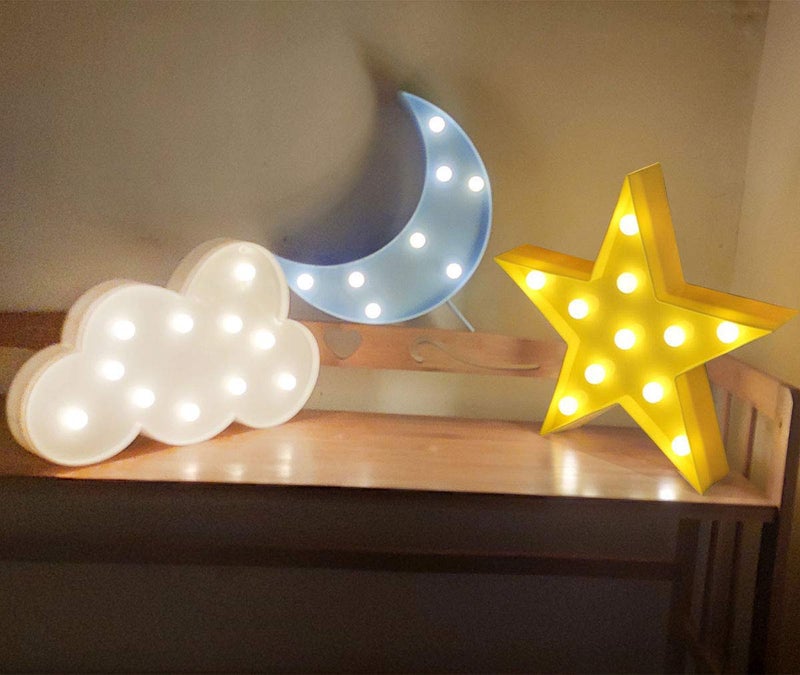 AUSAYE 3PCS Decorative LED Night Lights Crescent Moon Star Cloud Lamp Sign Light Room Decor Night Light for Baby Kids Children Adults Gifts - Image 1
